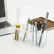 Load image into Gallery viewer, 4 Compartments Acrylic Pen Holder, Clear Pencil Organizer Cup for Countertop Desk Accessory Storage
