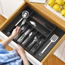 Load image into Gallery viewer, Expandable Kitchen Drawer Organizer for Flatware and Utensils,Clear Acrylic Adjustable Silverware Tray for Drawer,Office,Bathroom Supplies-9 Compartments
