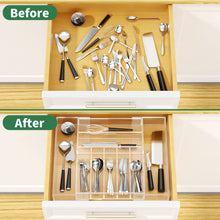 Load image into Gallery viewer, Expandable Kitchen Drawer Organizer for Flatware and Utensils,Clear Acrylic Adjustable Silverware Tray for Drawer,Office,Bathroom Supplies-9 Compartments
