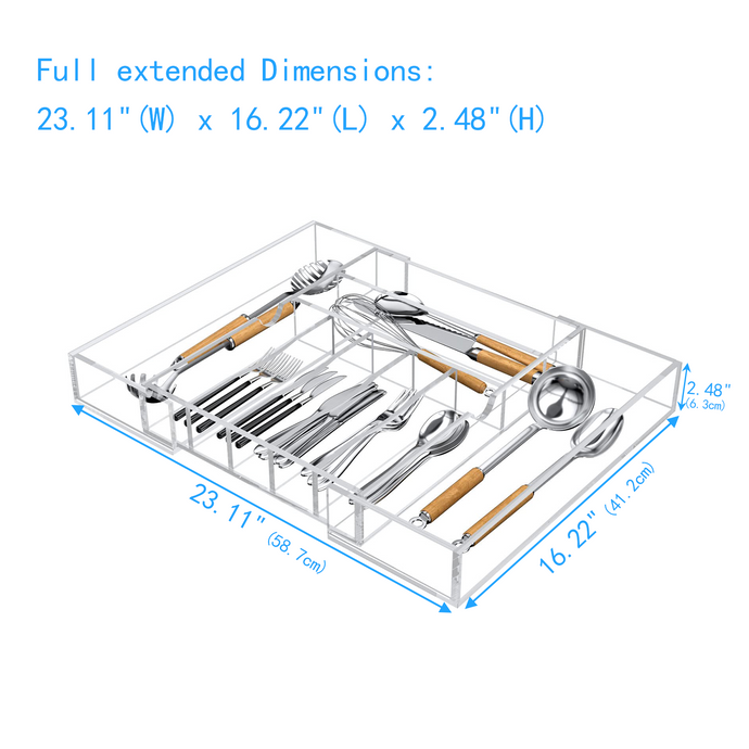 Expandable Kitchen Drawer Organizer for Flatware and Utensils,Clear Acrylic Adjustable Silverware Tray for Drawer,Office,Bathroom Supplies-9 Compartments